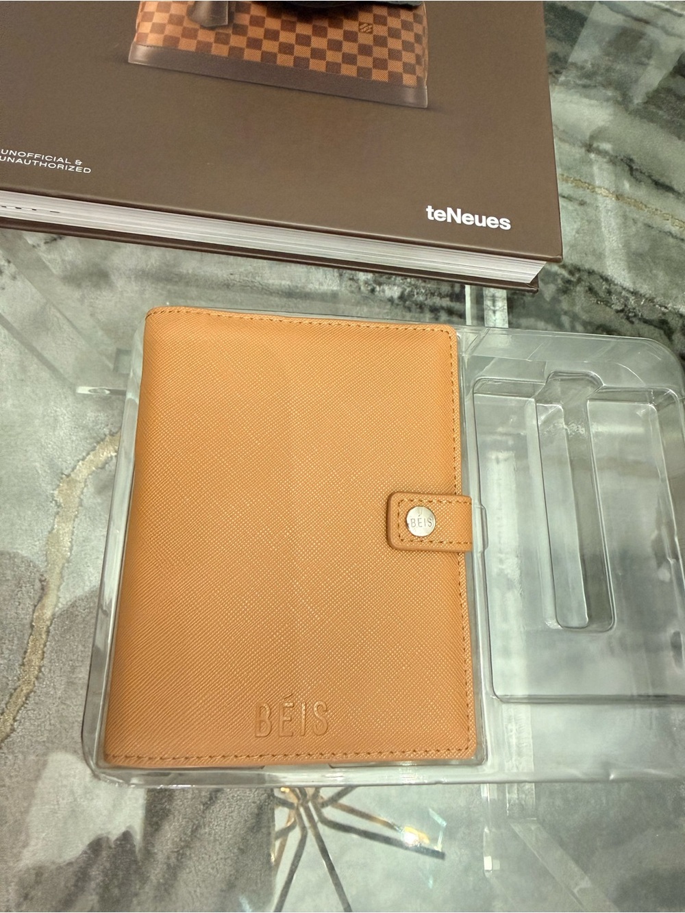 BEIS camel Leather Travel Passport & Card Holder with Pen
